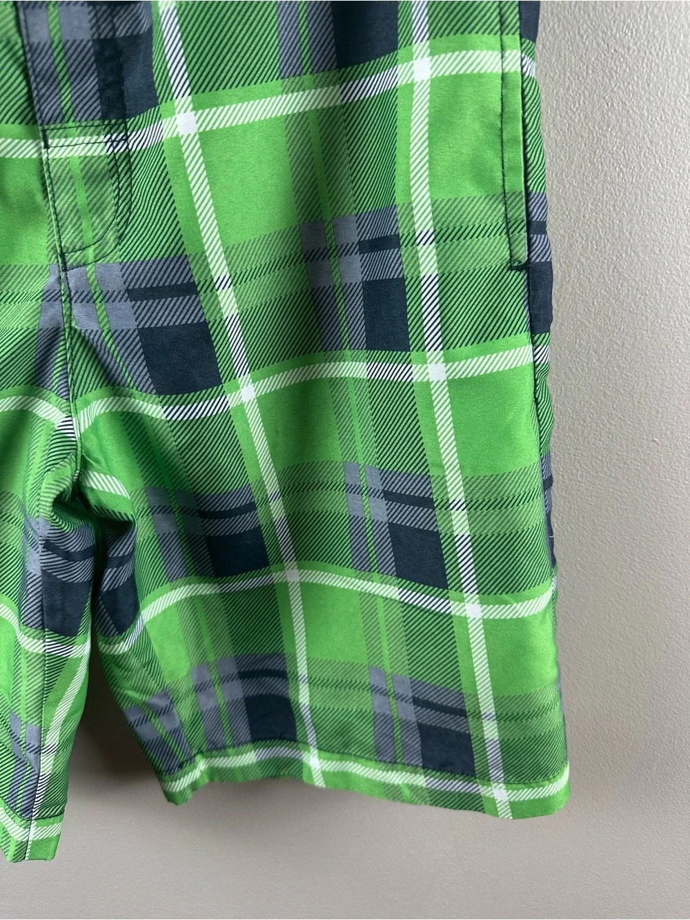 Hanna Andersson Green Plaid Kids Swim Trunks